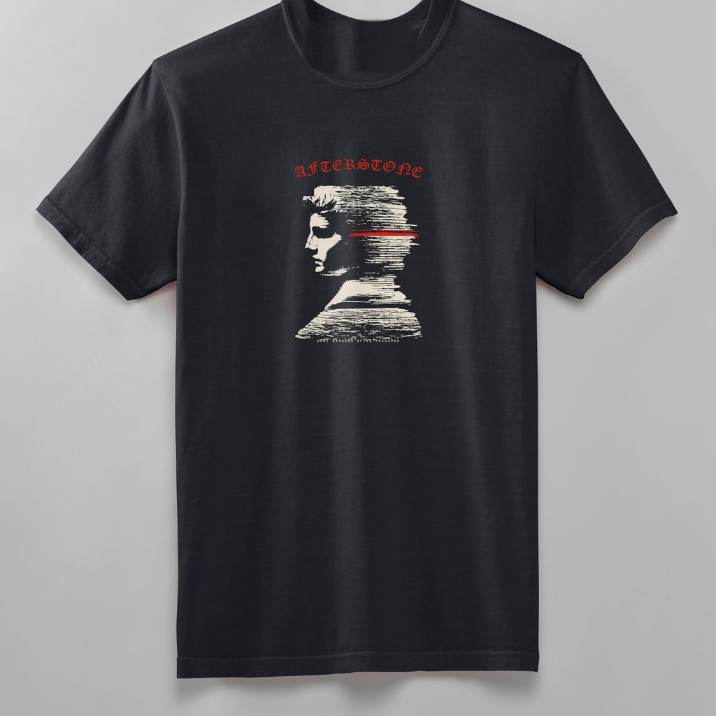 STRATUM HEAD heavyweight tee in black, back, head dissolving into strata