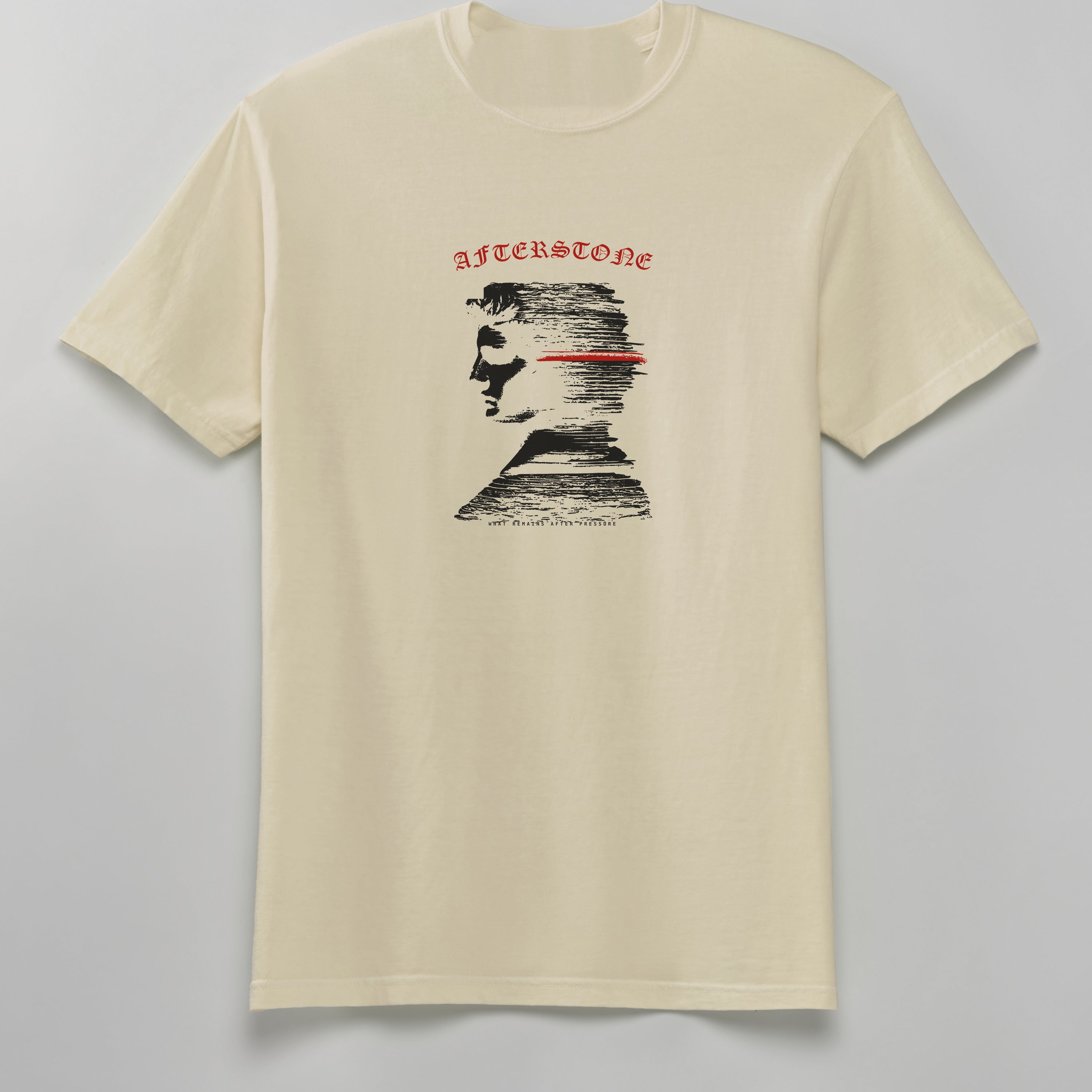 The ivory STRATUM HEAD tee, back print, whole garment